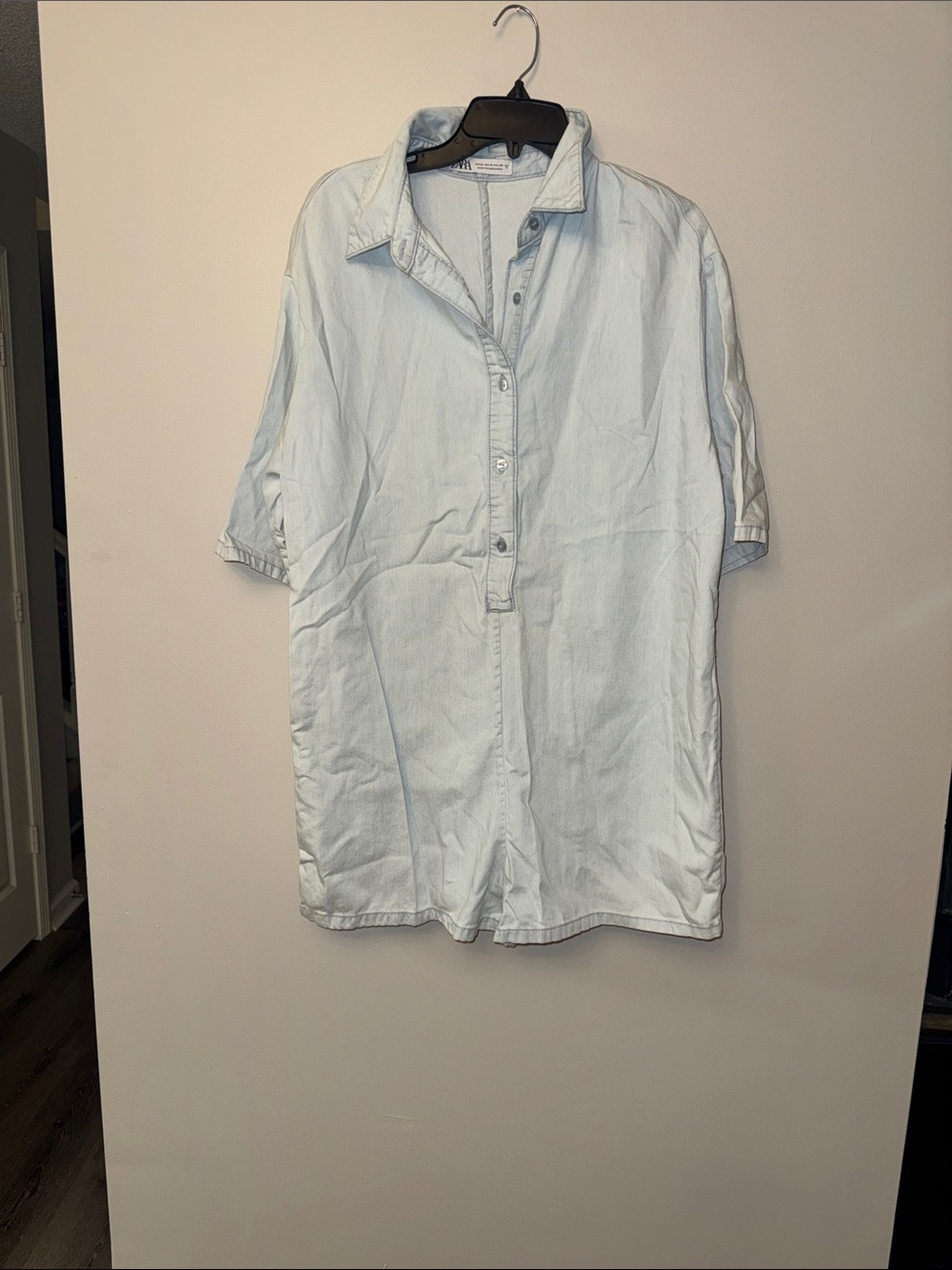 ZARA Oversized Flowy Light Blue Collared Button Down Romper Size Medium